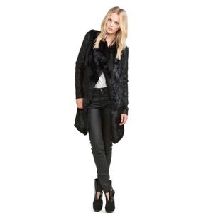 HELMUT LANG Black Fur Leather Jacket Coat Sz Medium Asymmetrical